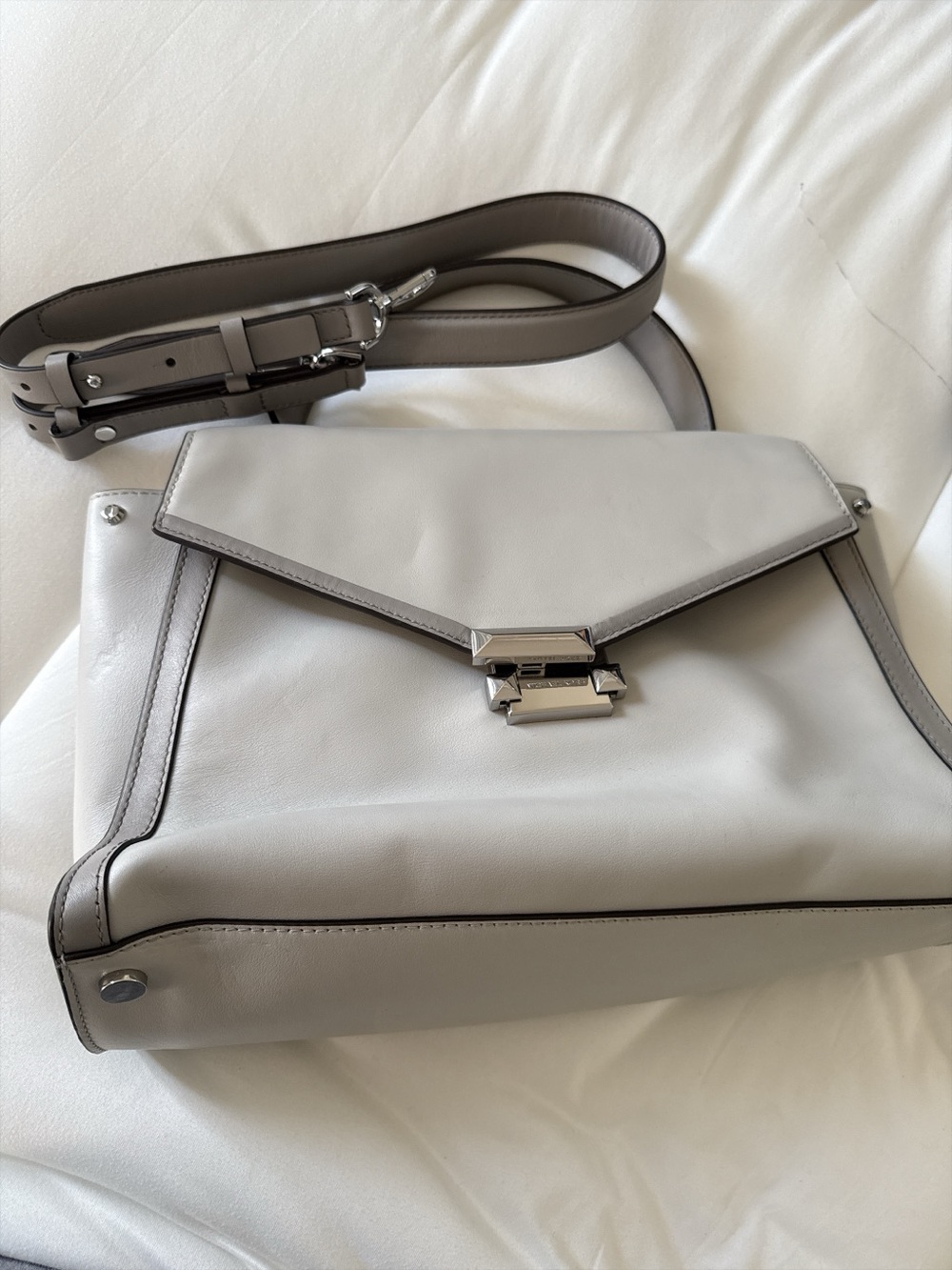 Michael Kors Whitney Large Top Handle Leather Satchel Grey Like New With Strap